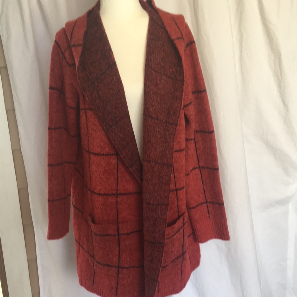 Cyrus Red Open Front Hoodie Cardigan Sz L